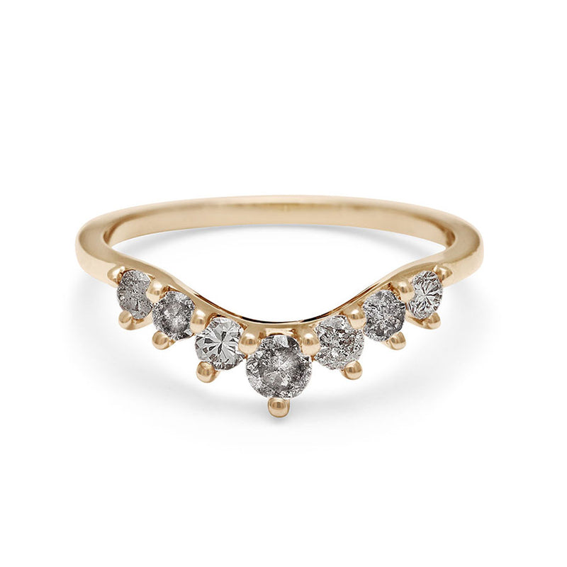 A curved 7 grey diamond band set in yellow gold., Yellow Gold