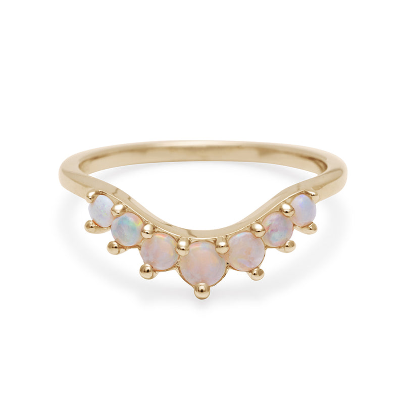 A curved 7 opal band set in yellow gold., Yellow Gold