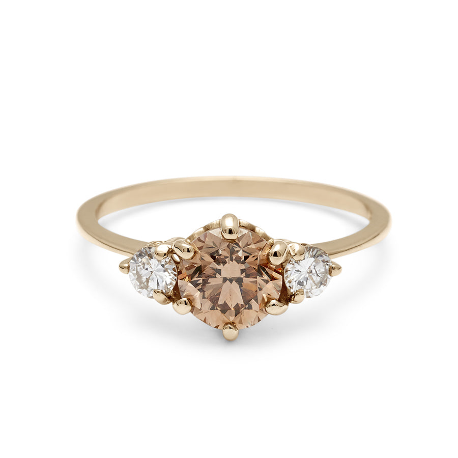 Three Stone Champagne Diamond Hazeline unique engagement ring