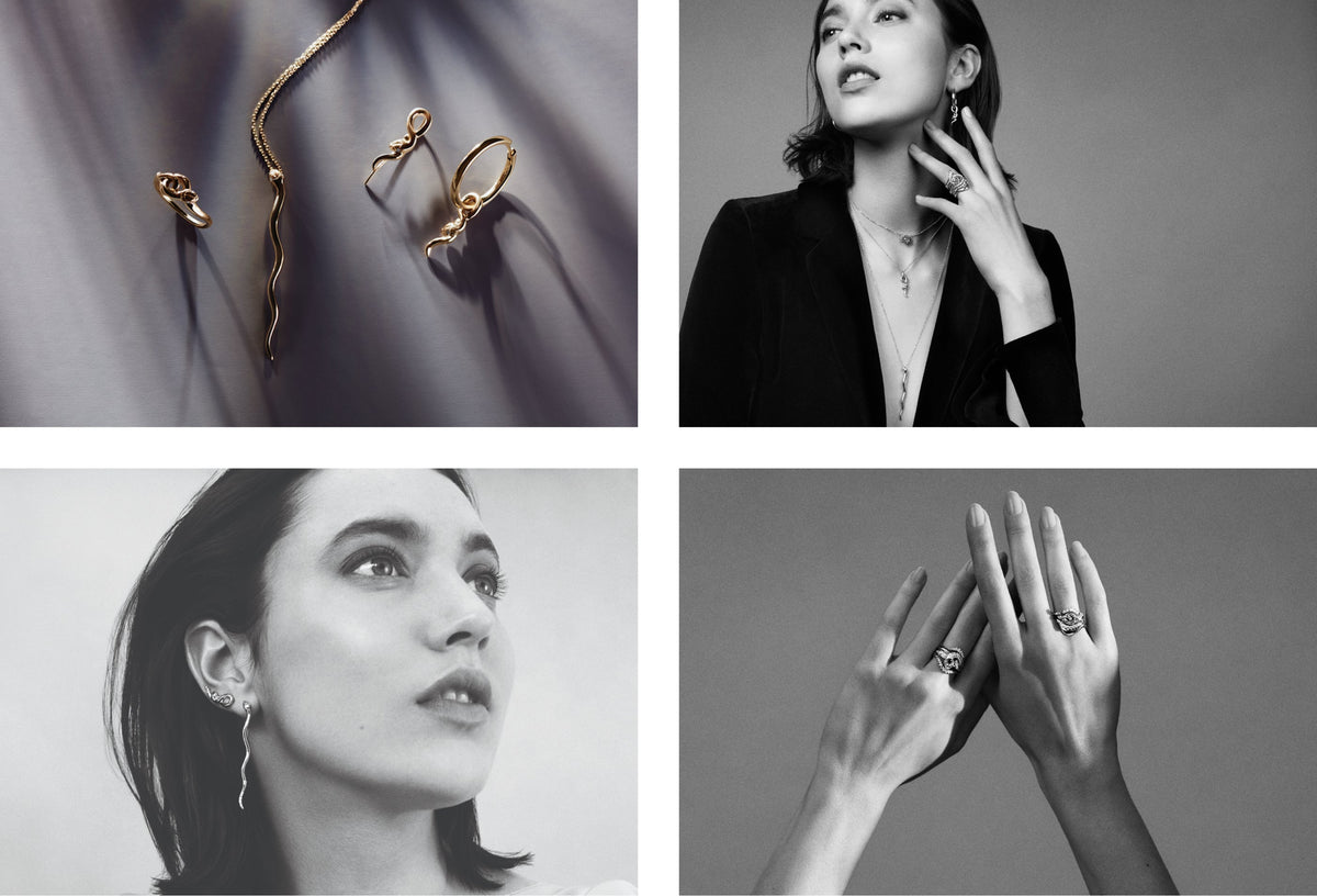 earrings, woman posing, woman wearing earrings, hands with rings 
