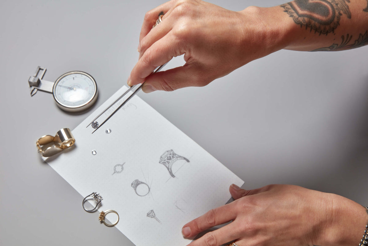studying jewelry on a desk