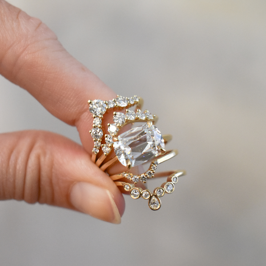Celestine Tiara Band Suite. Available in Yellow Gold, Rose Gold, White Gold.