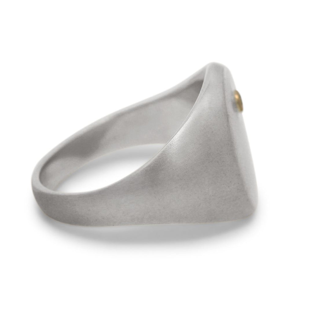 Mixed Metal Signet Ring - Brushed Sterling Silver, 14k Gold & Grey Diamond - Right Side View