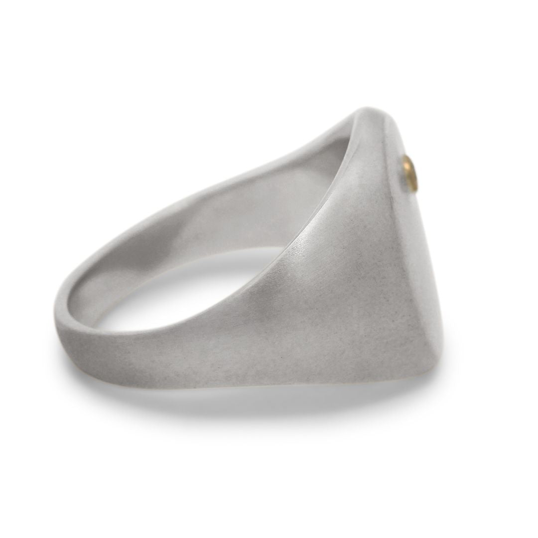 Mixed Metal Signet Ring - Brushed Sterling Silver, 14k Gold & Grey Diamond - Right Side View