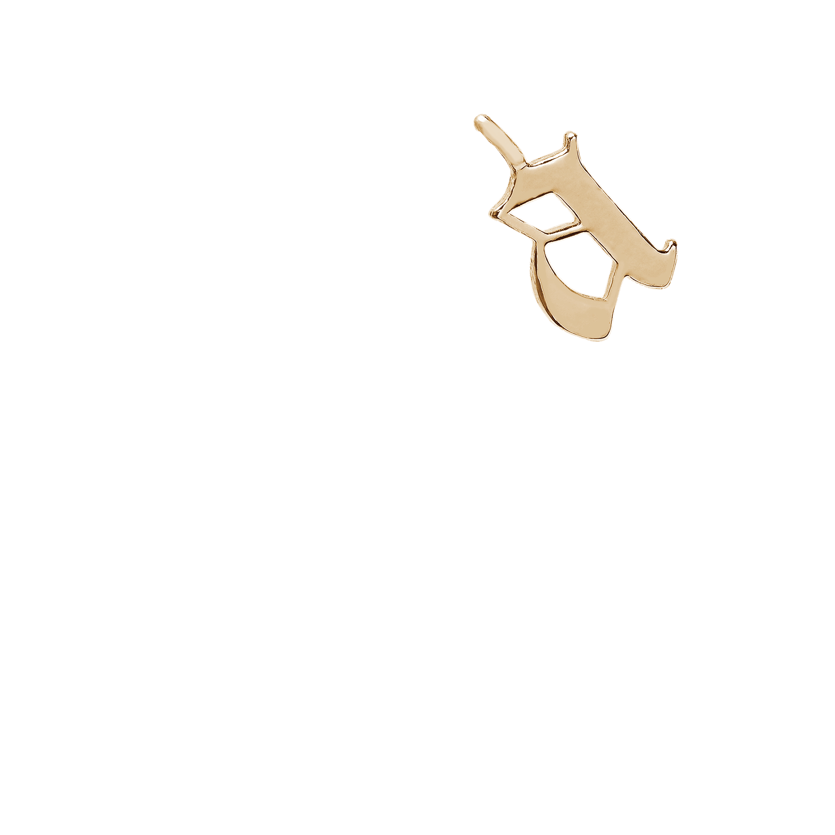 A right view of an overlay view of a "a" initial charm set in yellow gold., Letter A