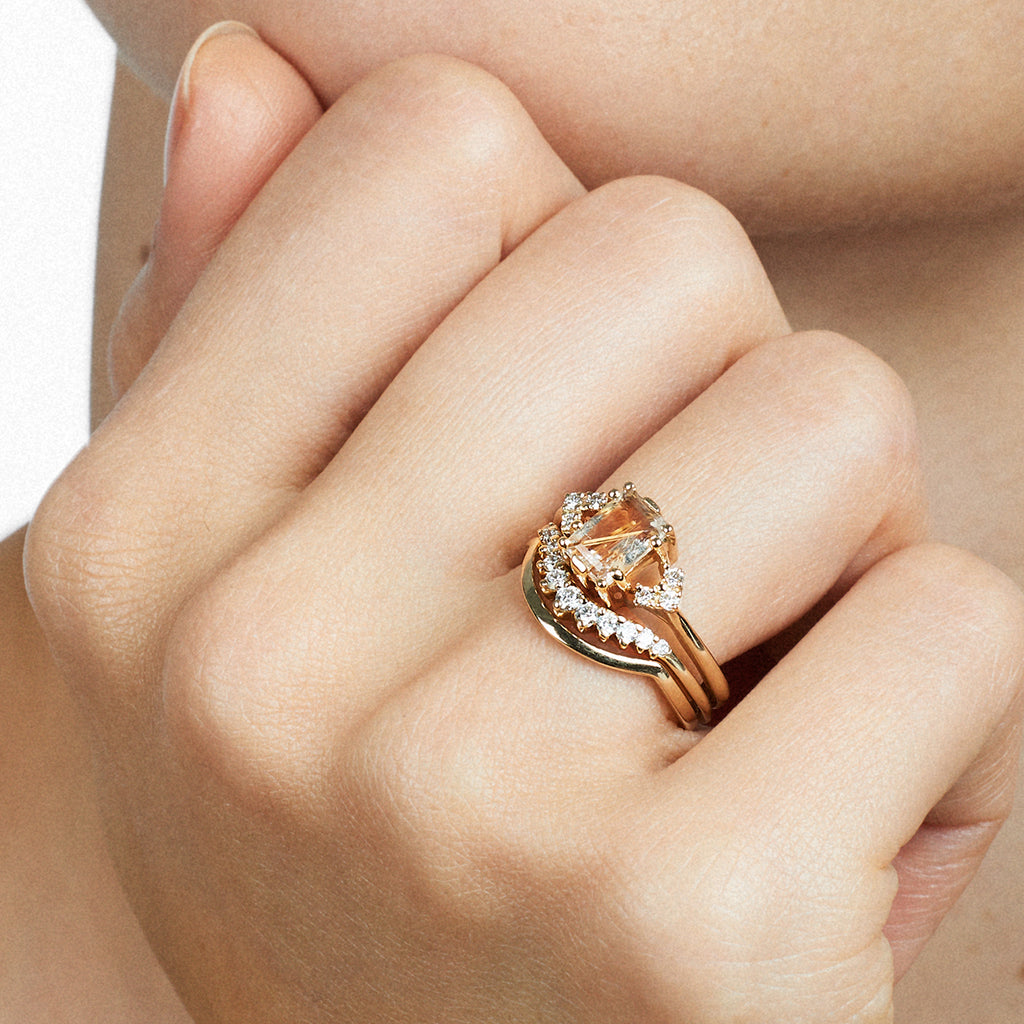 Delicate Curve Band on figure. Available in Yellow Gold, Rose Gold, White Gold.