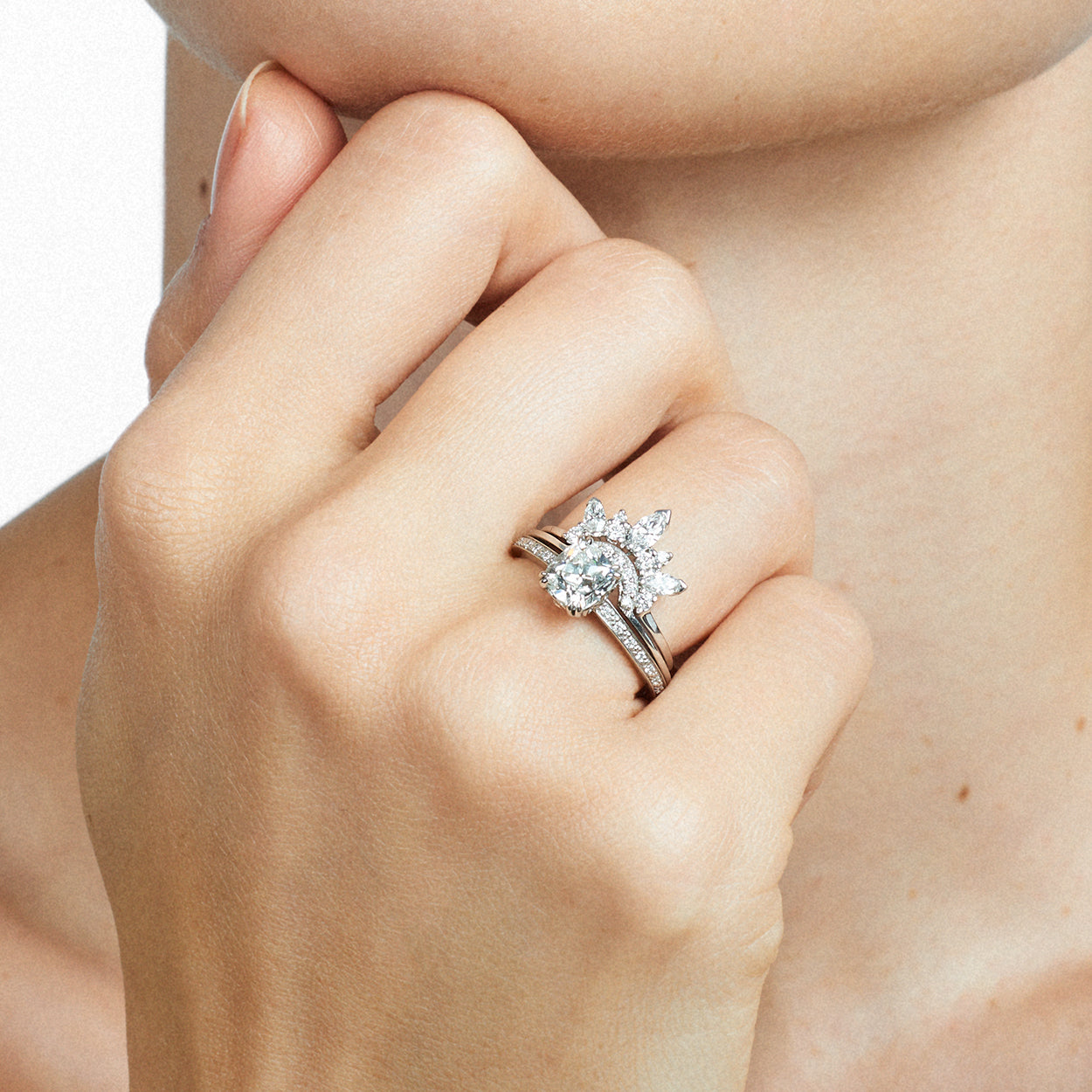 Tiny Crescent Band - 14k Gold & White Diamonds