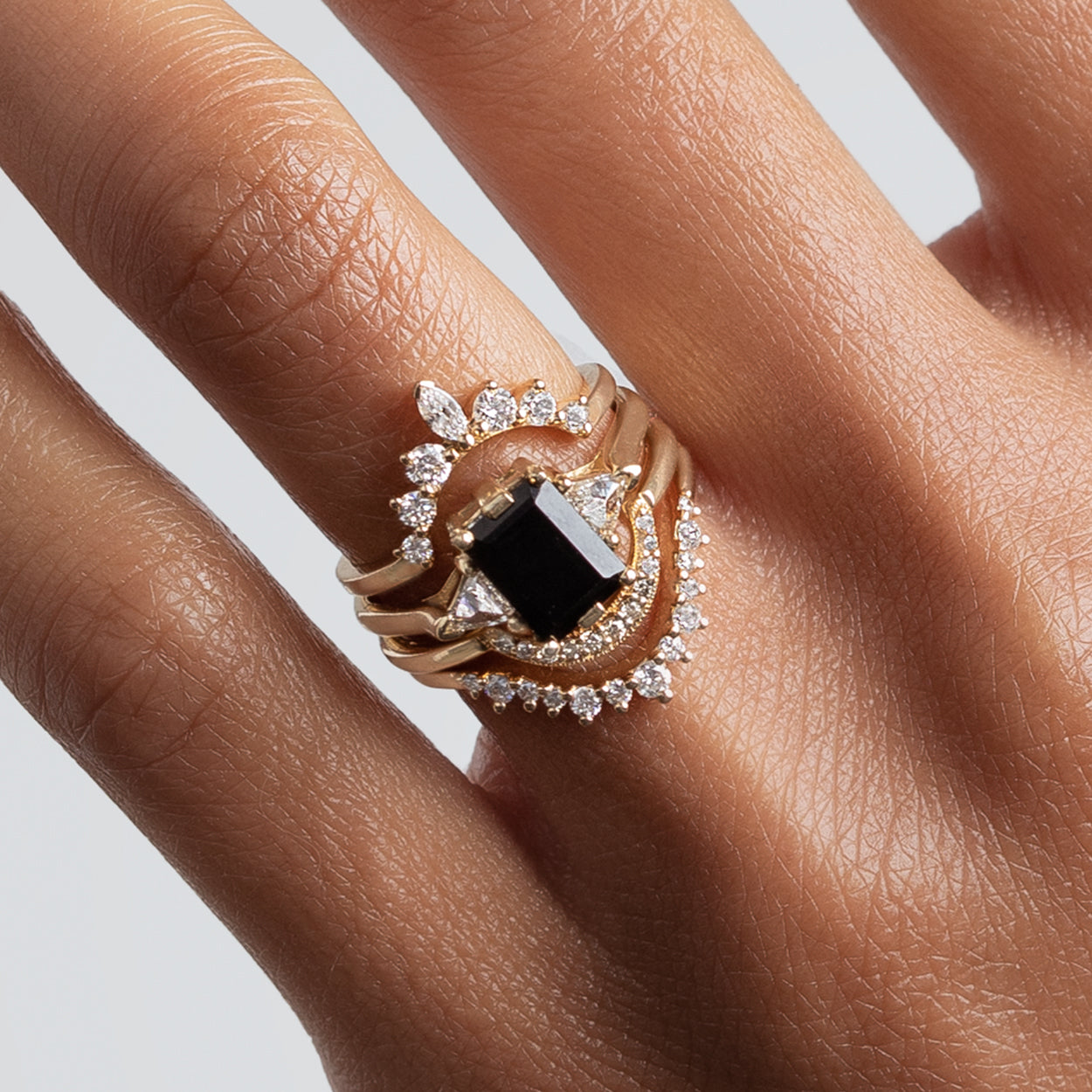Black diamond engagement ring set in Rose Gold