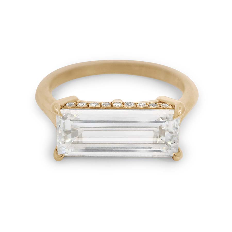 Elongated Bea East/West Hidden Halo Ring - Yellow Gold & Lab White Diamond (2.53ct) - Laying Down