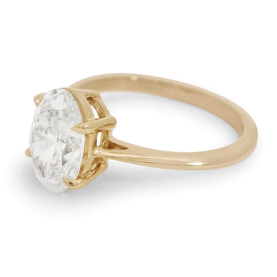 A solitaire ring north/south oval white diamond set in yellow gold., Yellow Gold