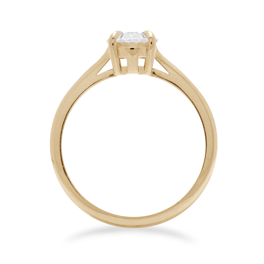 Side view of a solitaire brilliant cut oval 1.00ct lab white diamond set in yellow gold., Yellow Gold