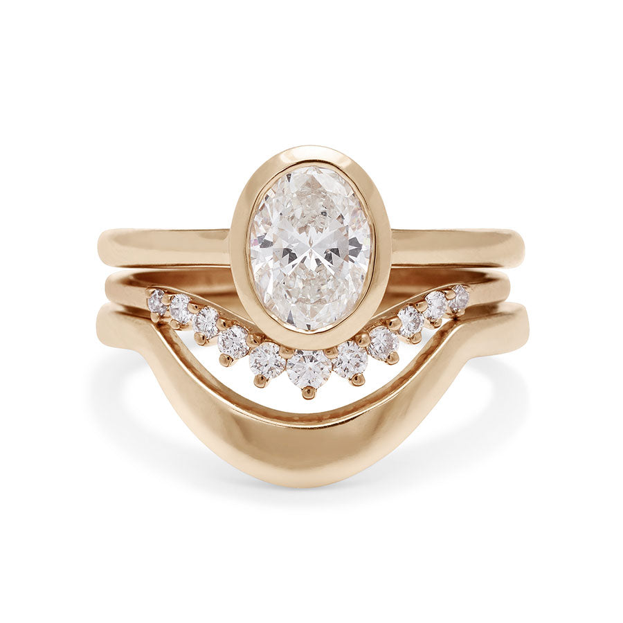 Oval Bezel Rosette Ring - 14k Gold & Lab White Diamond