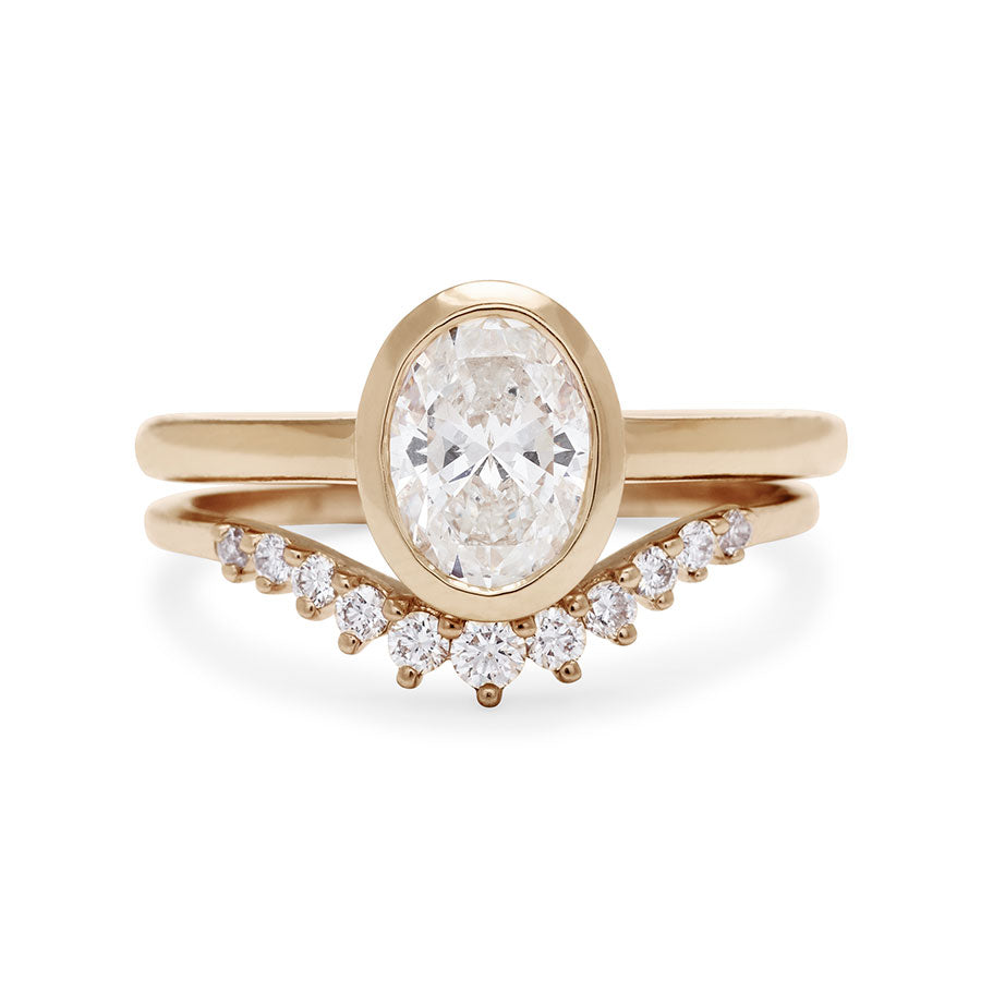 Oval Bezel Rosette Ring - 14k Gold & Lab White Diamond