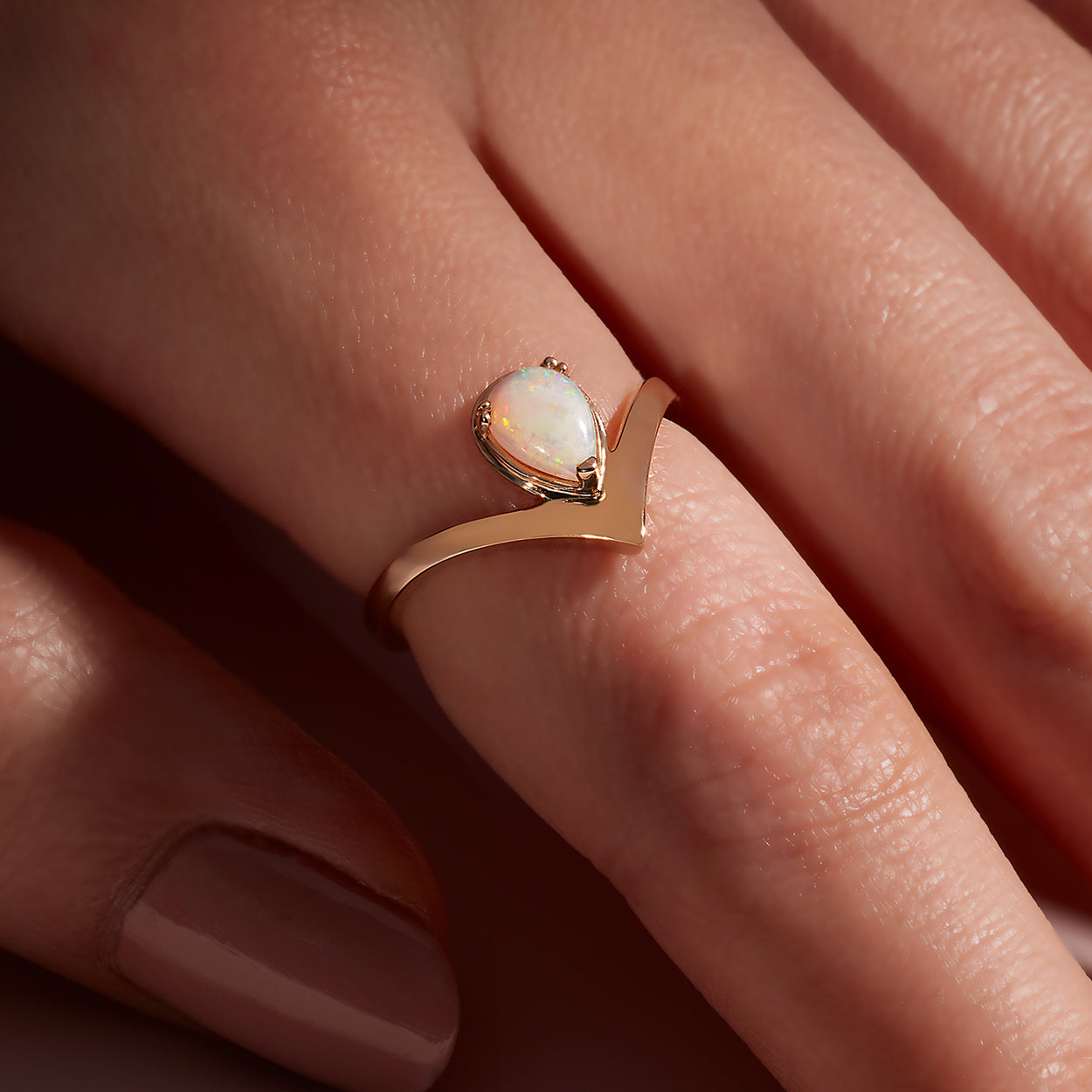Celestine Pear Ring with Opal in Yellow Gold, Rose Gold, White Gold