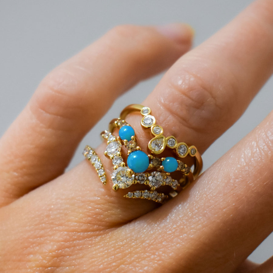 Stacked Turquoise Celestine Tiara Band. Available in Yellow Gold, Rose Gold, White Gold.