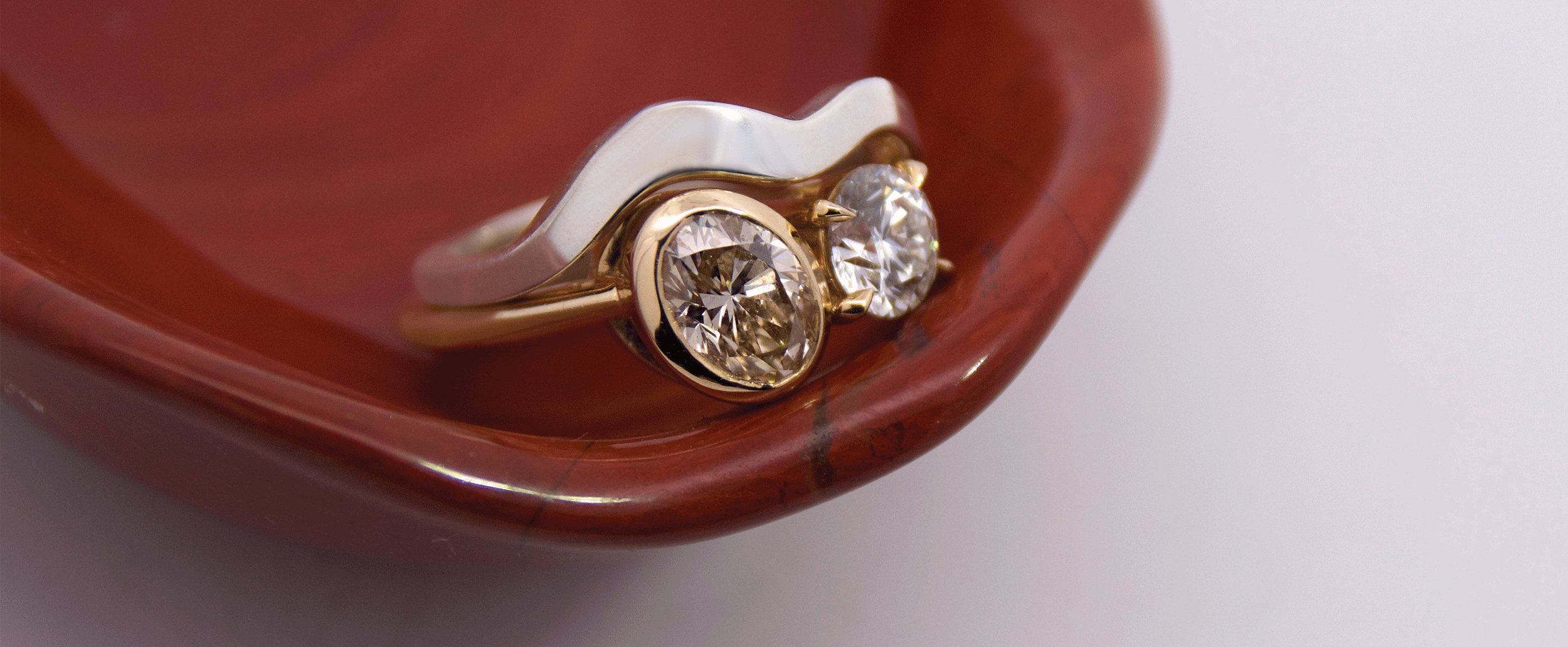 Men's and gender neutral wedding bands on anna sheffield's handmade objects dish