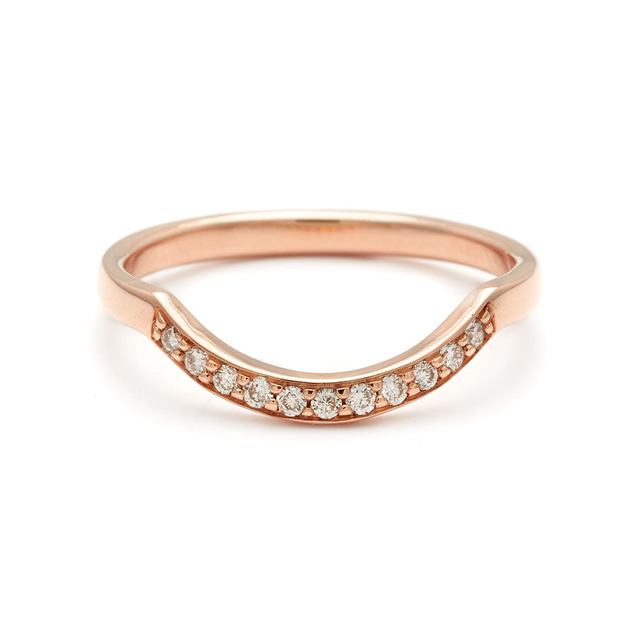 A diamond dusted curve band with white diamonds set in rose gold., Rose Gold