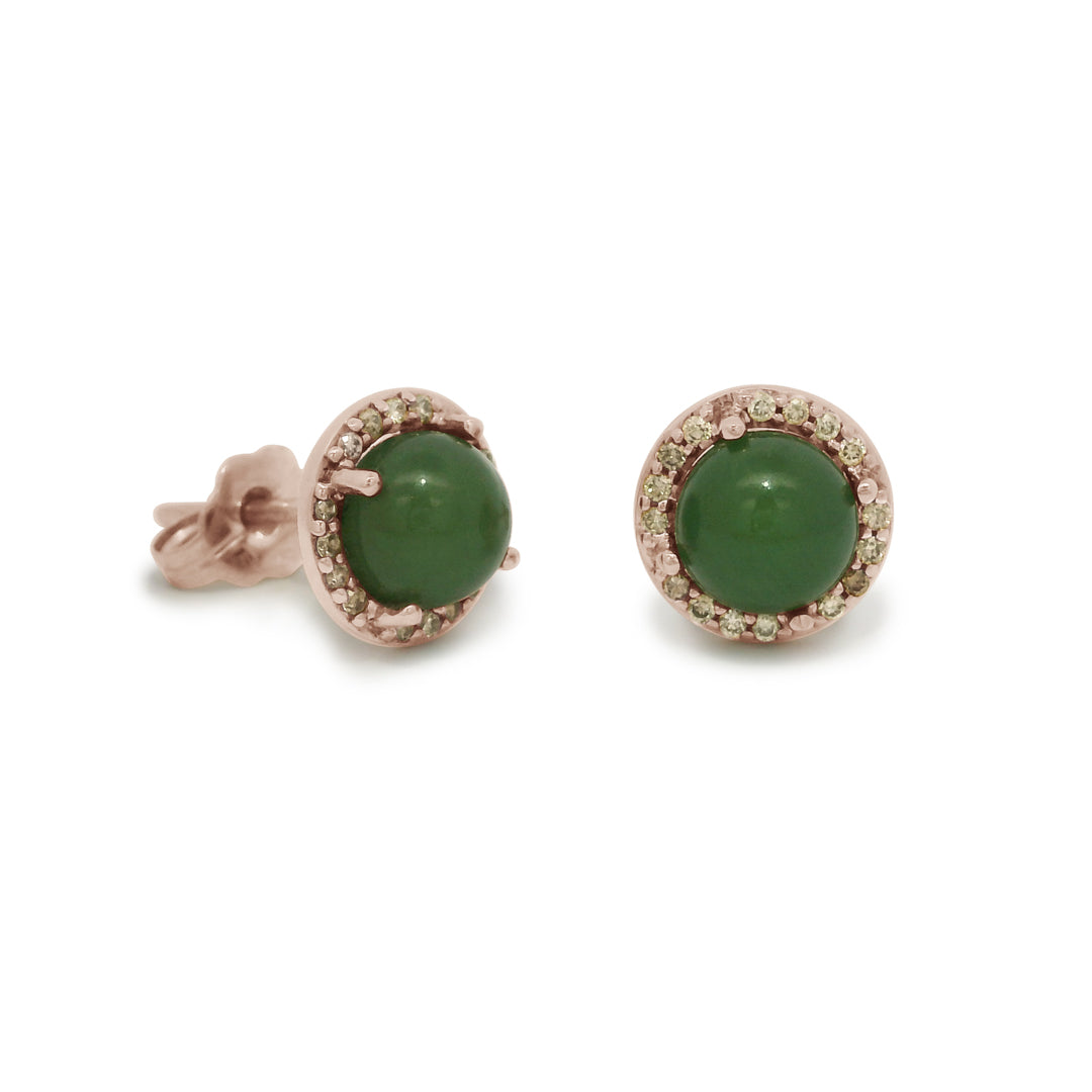 Side View of Rosette Stud Earring (Large) - Rose Gold, Jade, & Champagne Diamonds