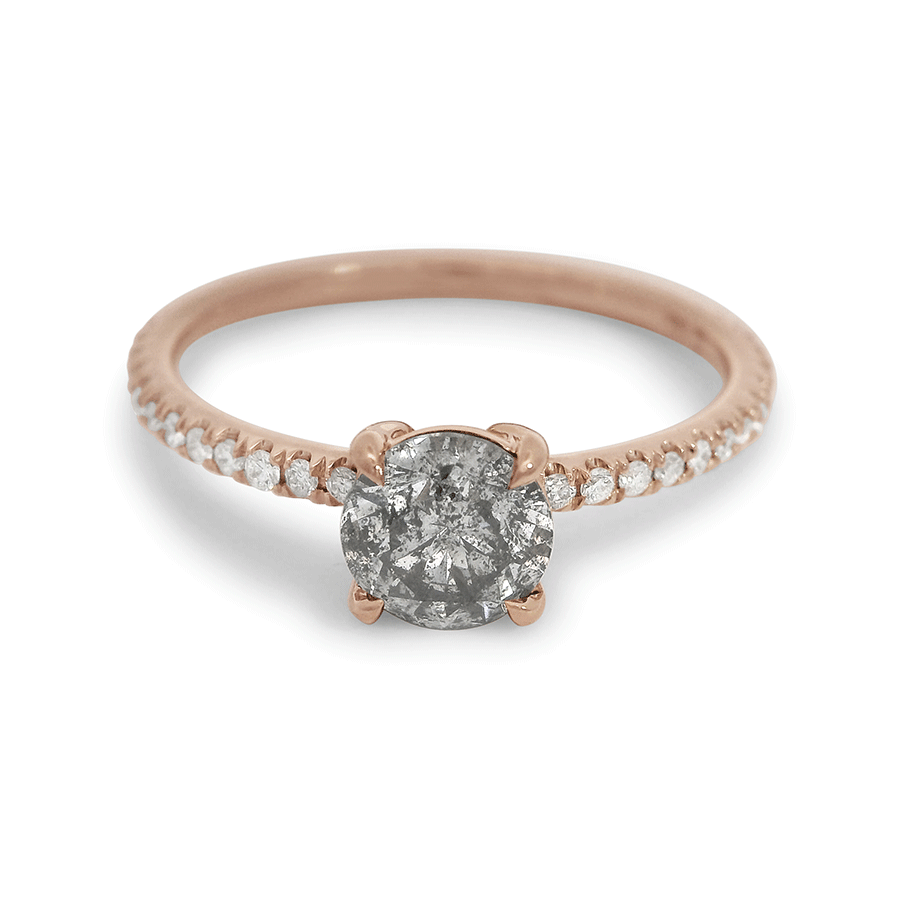 0.65ct round grey diamond center stone set in recycled rose gold., Rose Gold
