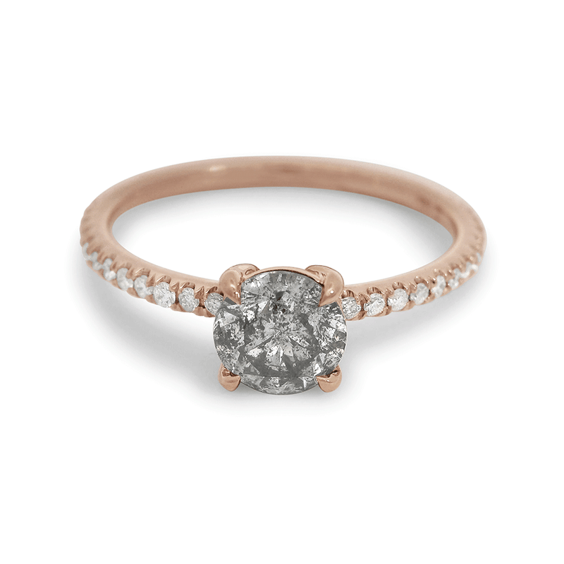 0.65ct round grey diamond center stone set in recycled rose gold., Rose Gold