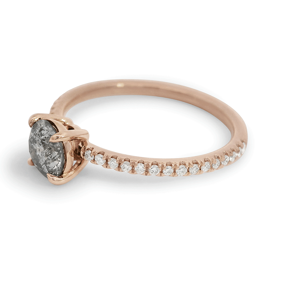 0.65ct round grey diamond center stone set in recycled rose gold., Rose Gold
