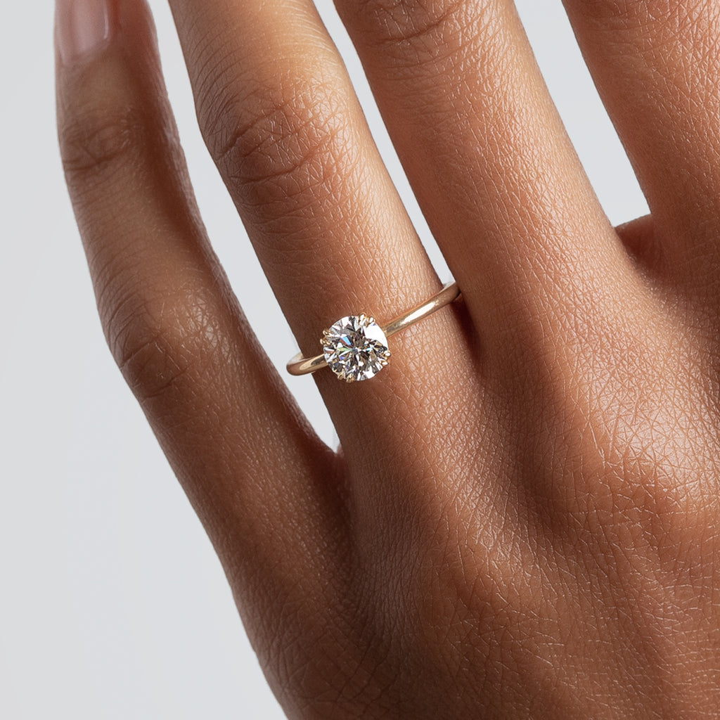 Eleonore solitaire white diamond ring by Anna Sheffiled in Yellow Gold, Rose Gold, or White Gold.