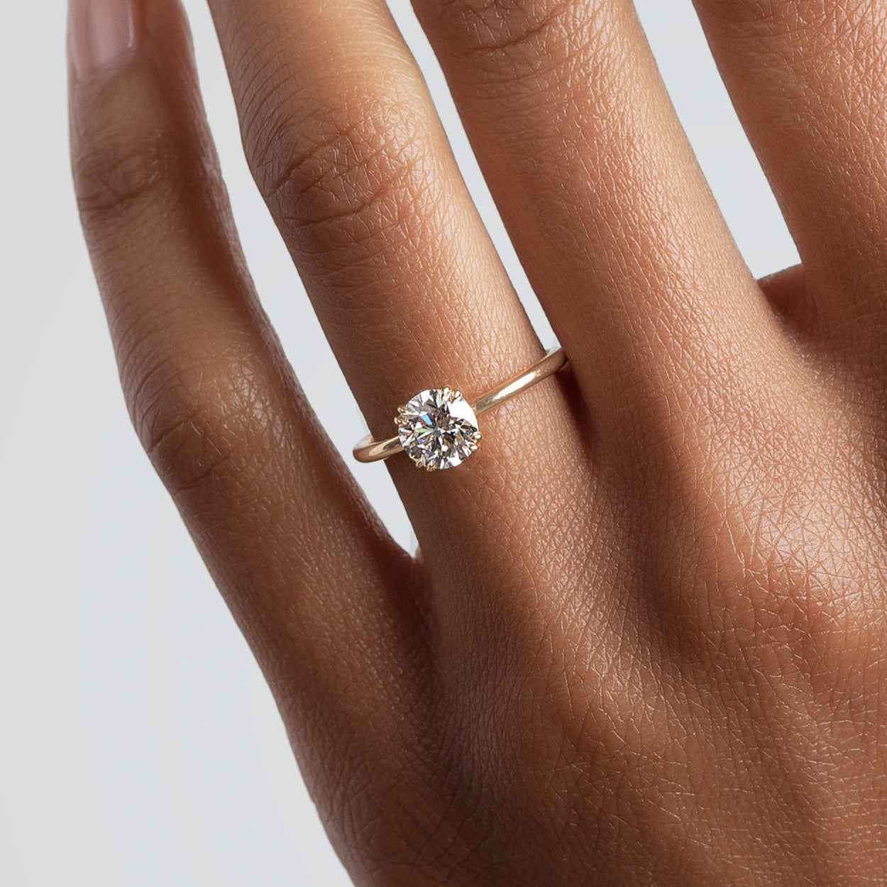 Eleonore solitaire white diamond ring by Anna Sheffiled in Yellow Gold, Rose Gold, or White Gold.