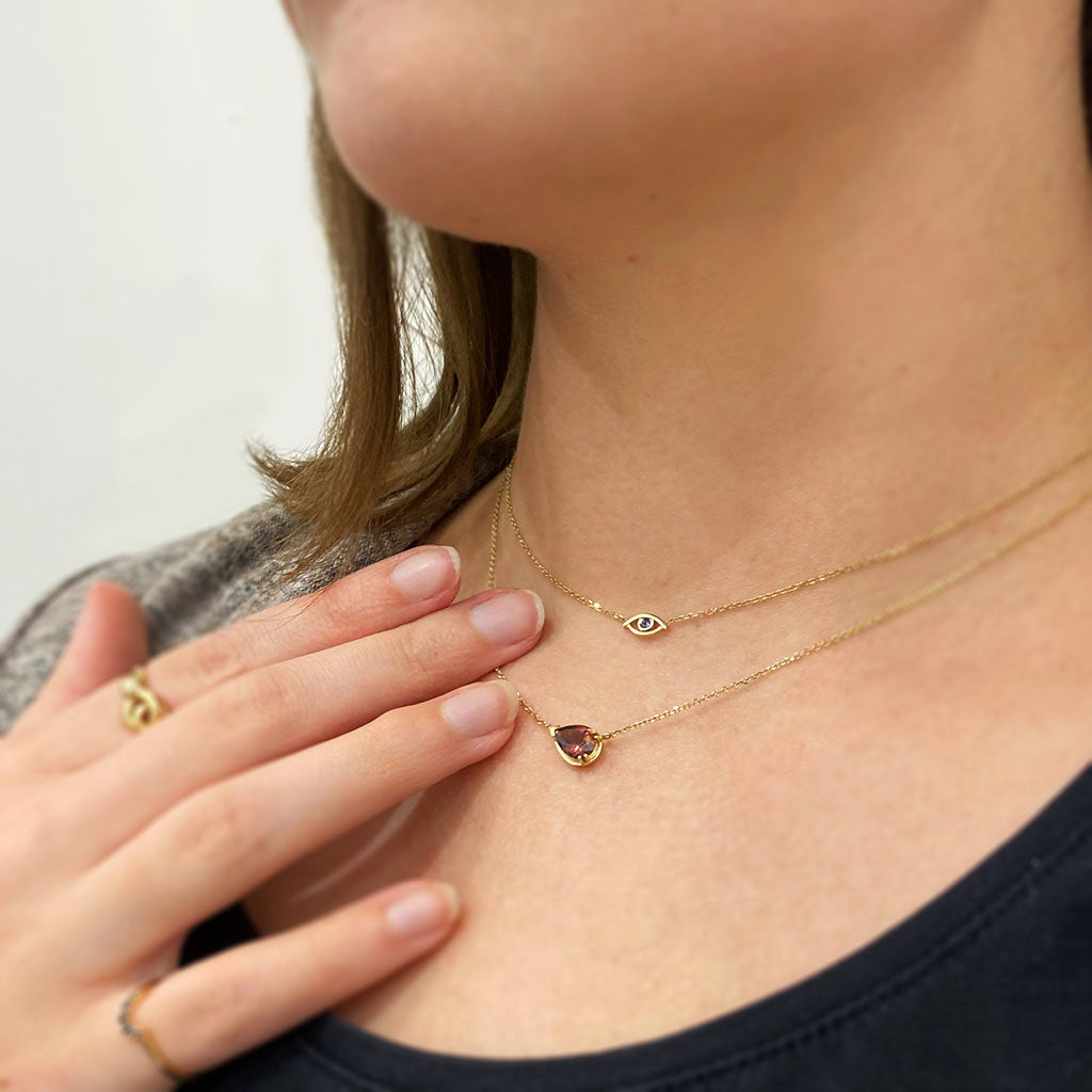 Female wearing Evil Eye Choker - Yellow Gold & Sapphire