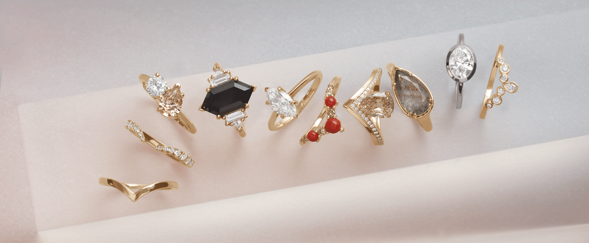Men's and gender neutral wedding bands on anna sheffield's handmade objects dish