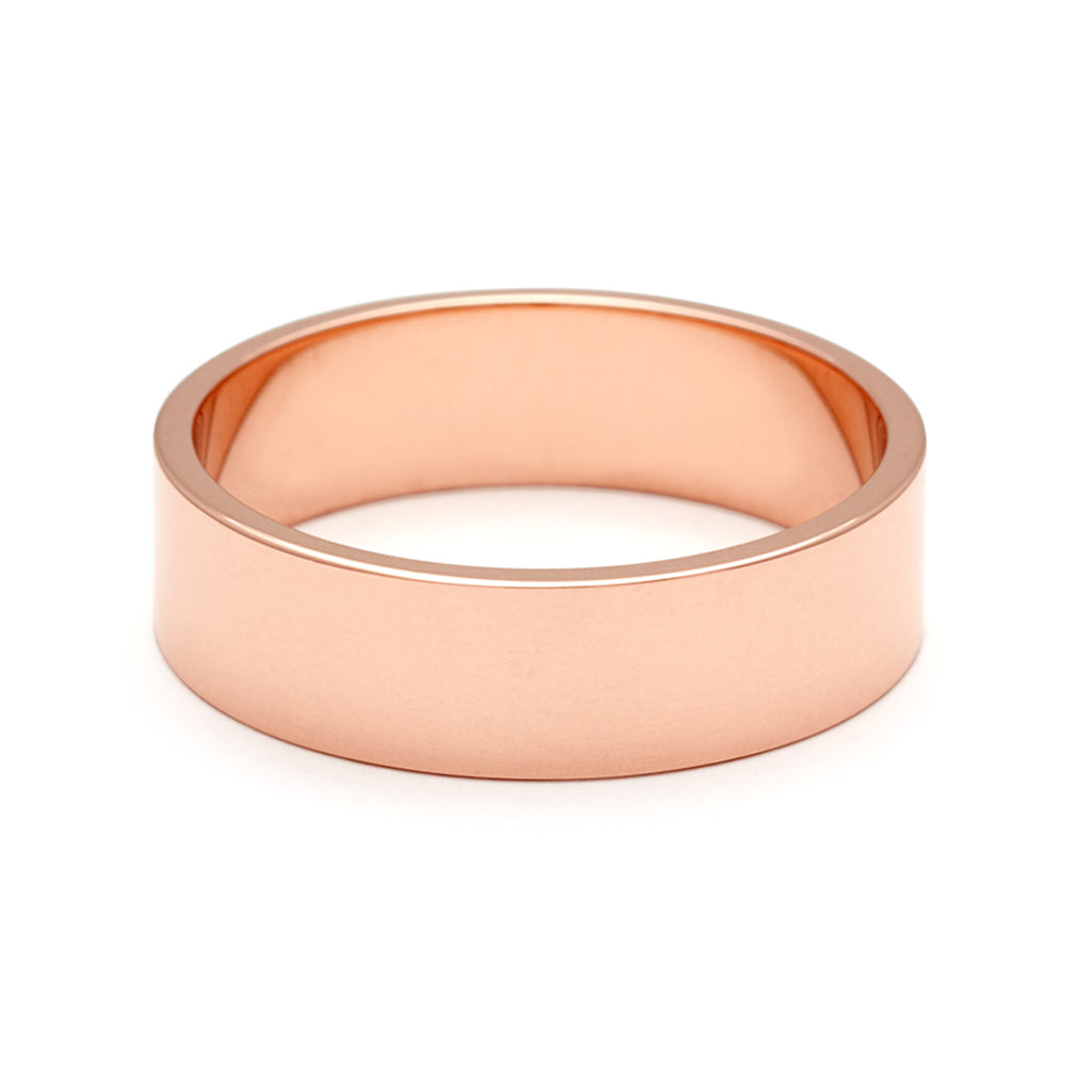 A 5mm flat band set in rose gold.