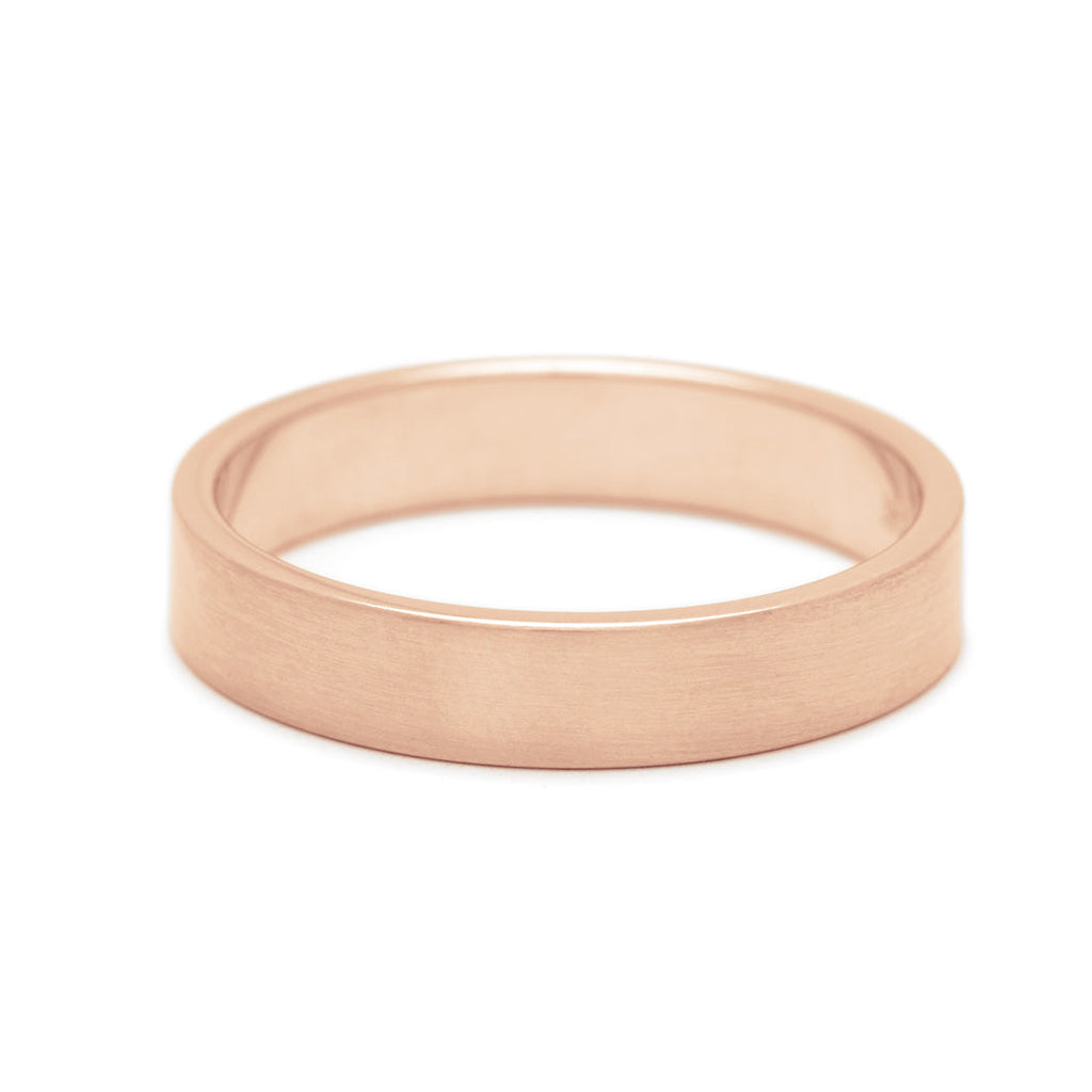 A 4mm flat band with a brushed finish set in rose gold., Rose Gold