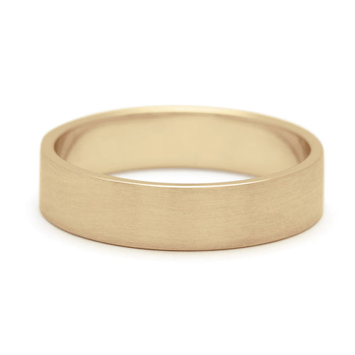 A 5mm flat band with a brushed finished set in yellow gold., Yellow Gold