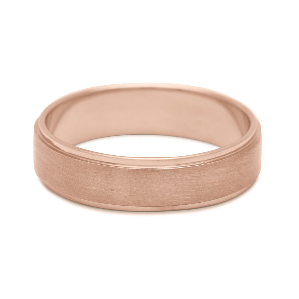 A 5mm flat edge band with brushed finished set in rose gold., Rose Gold