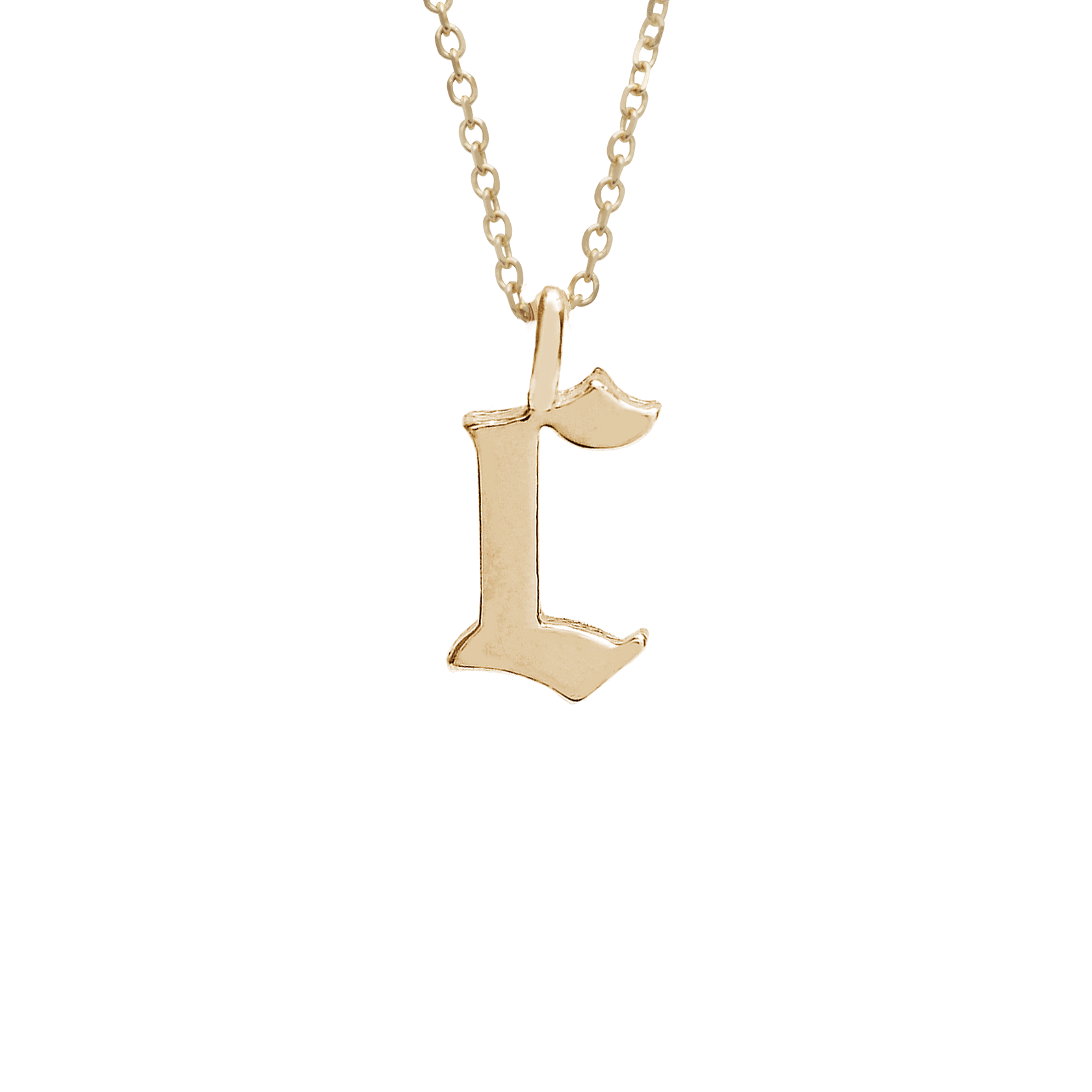 A "c" initial charm set in yellow gold on a yellow gold chain., Letter C