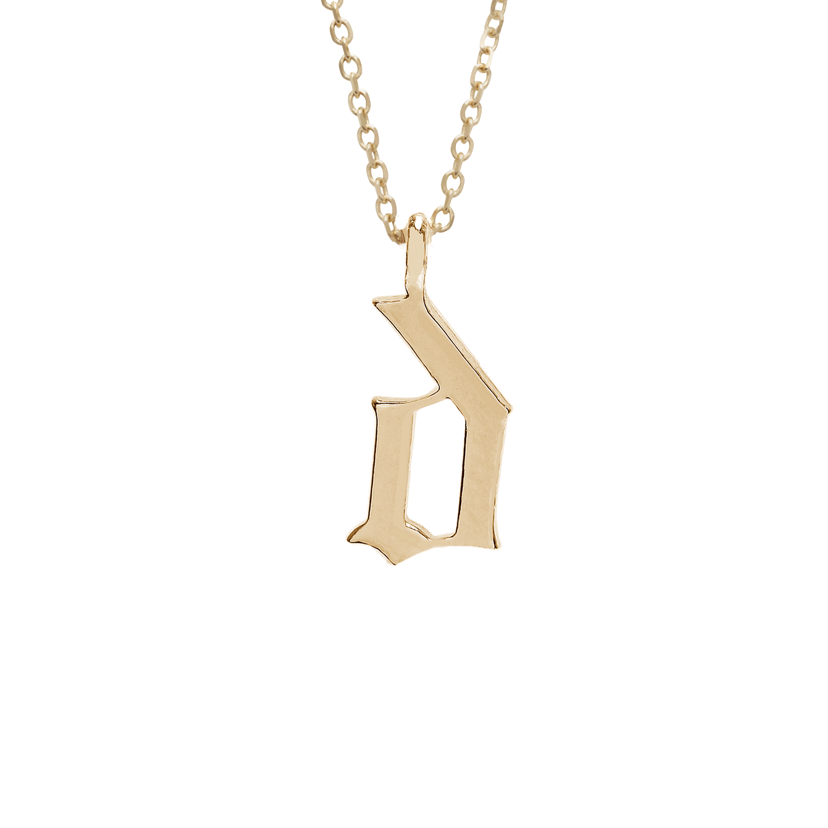 A "d" initial charm set in yellow gold on a yellow gold chain., Letter D