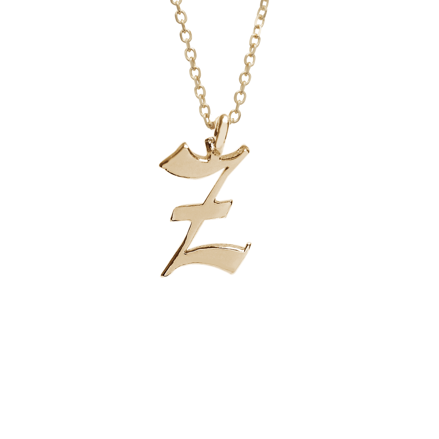 A "z" initial charm set in yellow gold on a yellow gold chain., Letter Z