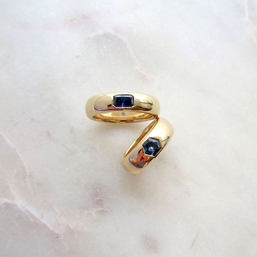 Half-Round Bands with Blue Tourmaline Hexagon Stone