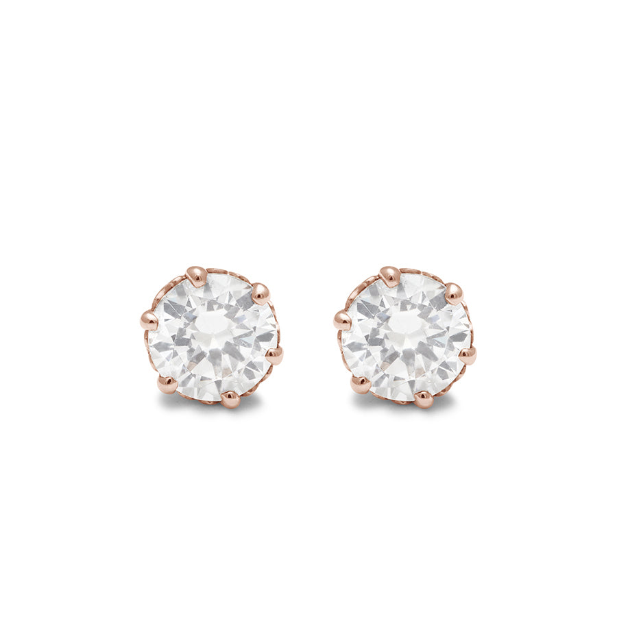 A pair of 1.25ct lab white diamond stud earrings set in an intricate basket in rose gold., Rose Gold