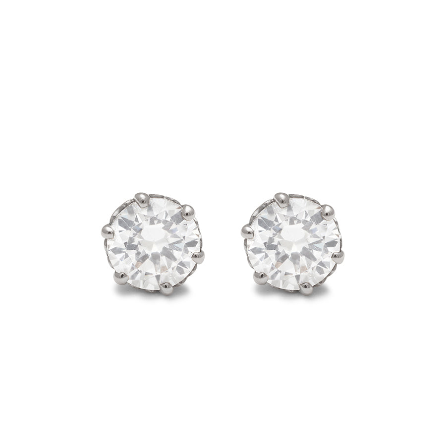 A pair of 1.25ct lab white diamond stud earrings set in an intricate basket in white gold., White Gold