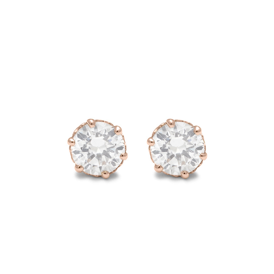 A pair of 0.60ct lab white diamond stud earrings set in an intricate basket in rose gold., Rose Gold