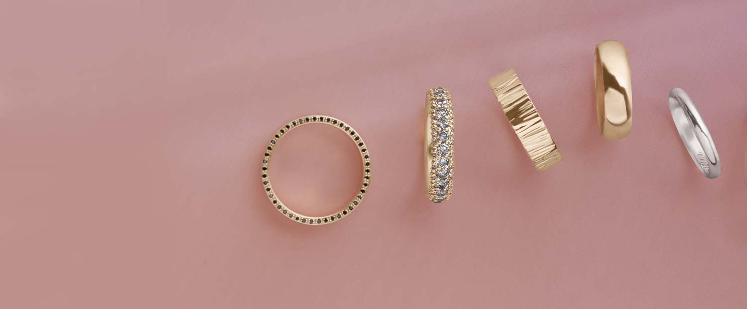 Various wedding bands by Anna Sheffield.