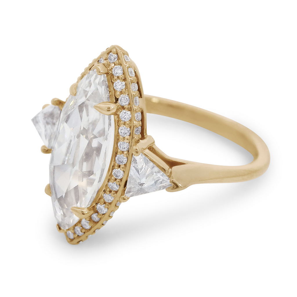 2.58ct marquise lab white diamond set in recycled 14k yellow gold., Yellow Gold