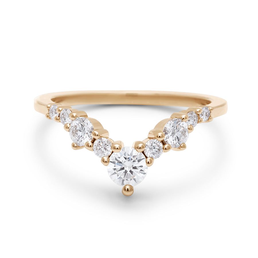A band with large white diamonds in ascending size set in yellow gold., Yellow Gold