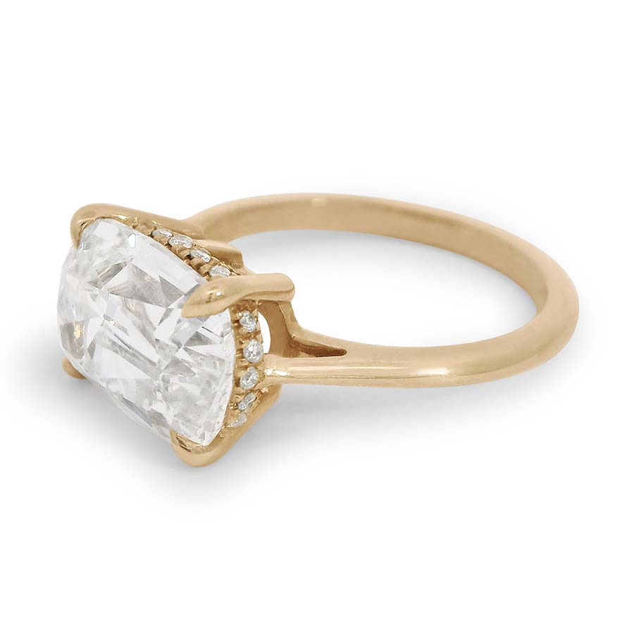 Side Profile of East/West Bea Hidden Halo, Lab White Diamond., Yellow Gold