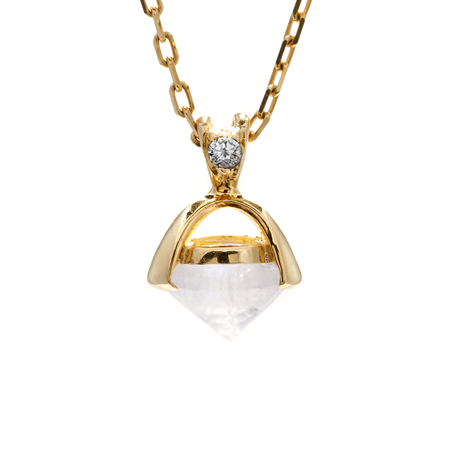 Emma Droplet Necklace (Large) - Yellow Gold, Rainbow Moonstone & Champagne Diamond