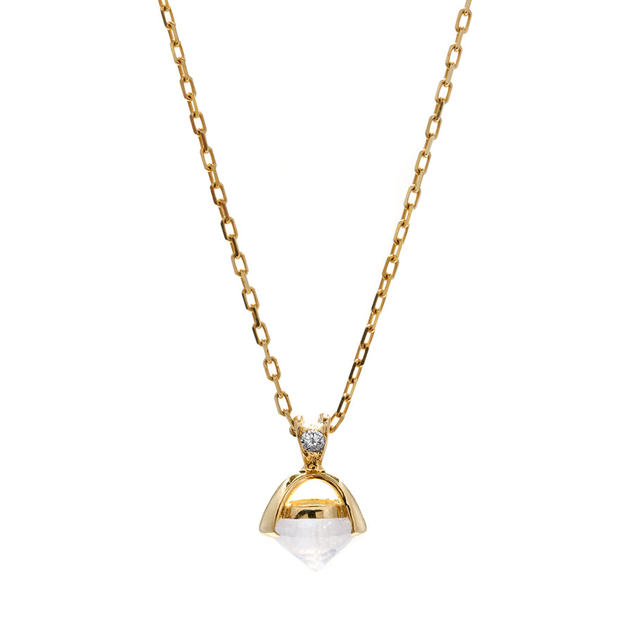 Emma Droplet Necklace (Large) - Yellow Gold, Rainbow Moonstone & Champagne Diamond