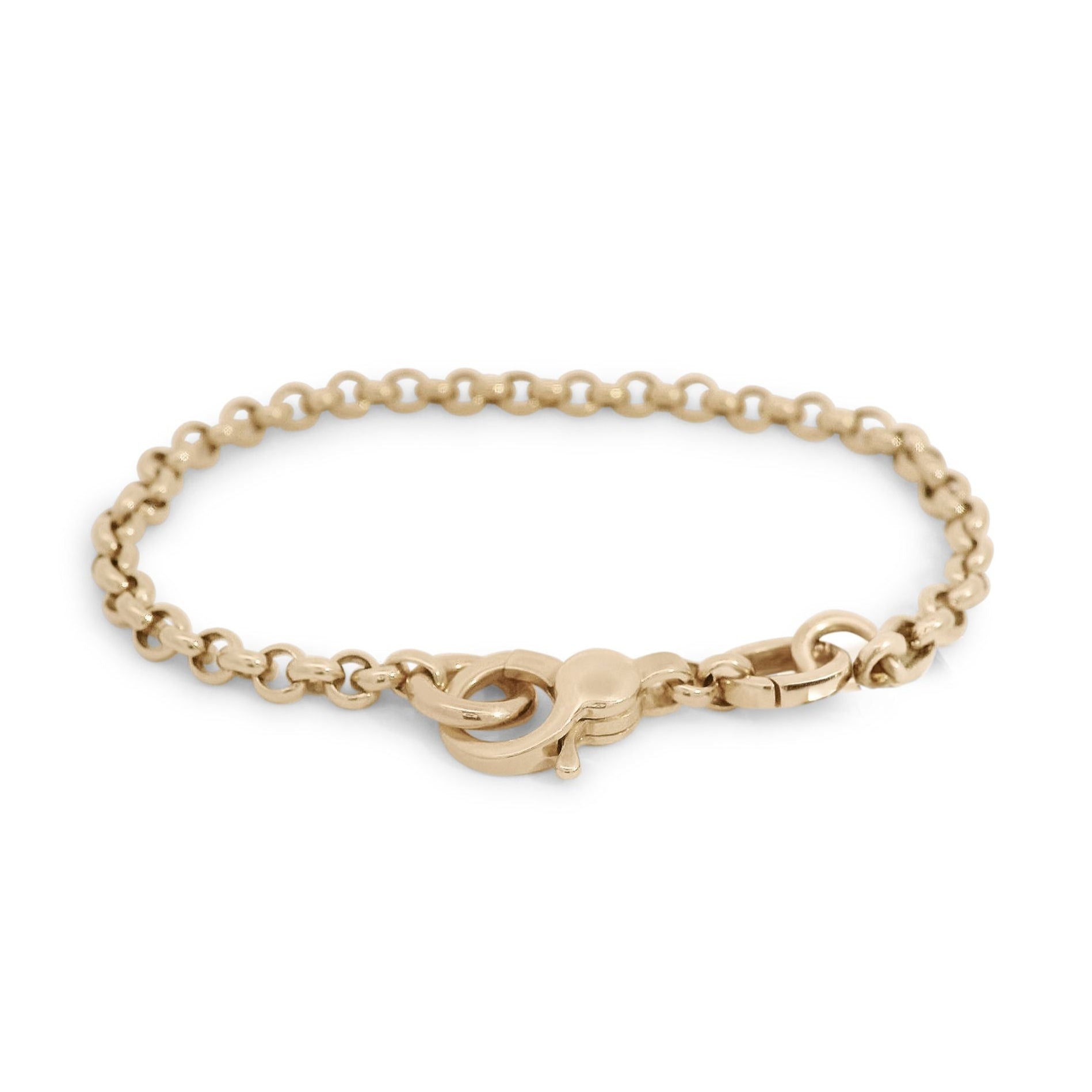 14kt yellow gold rolo chain against a white background
