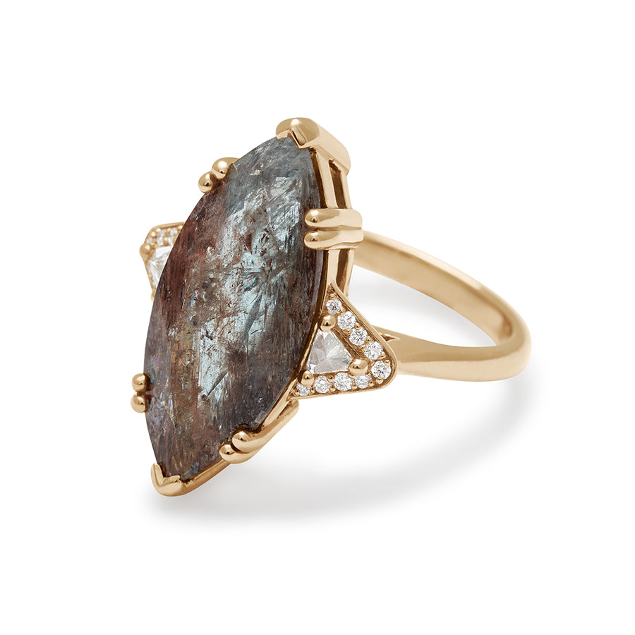 Marquise Bea Halo Ring - 14k Yellow Gold, Quartz & White Diamond