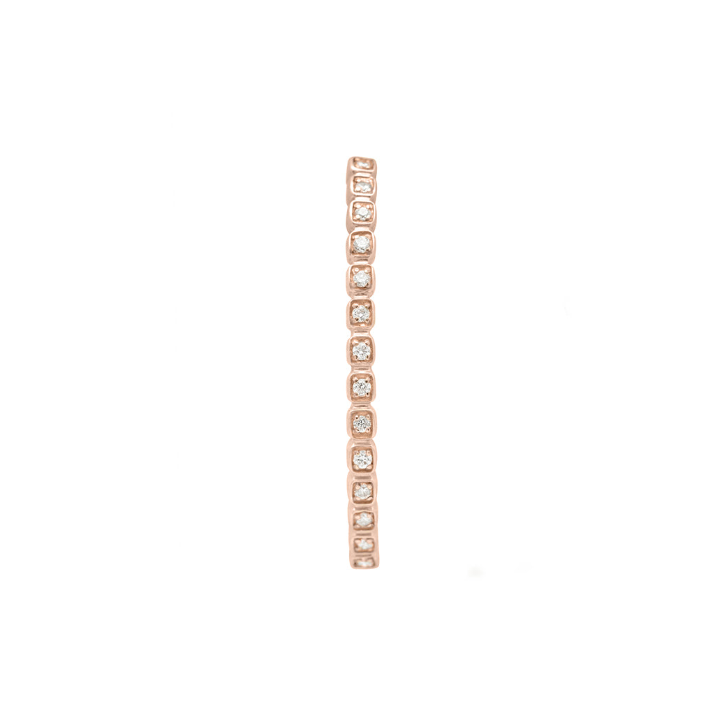 A single white diamond dusted curve earring set in rose gold., Rose Gold