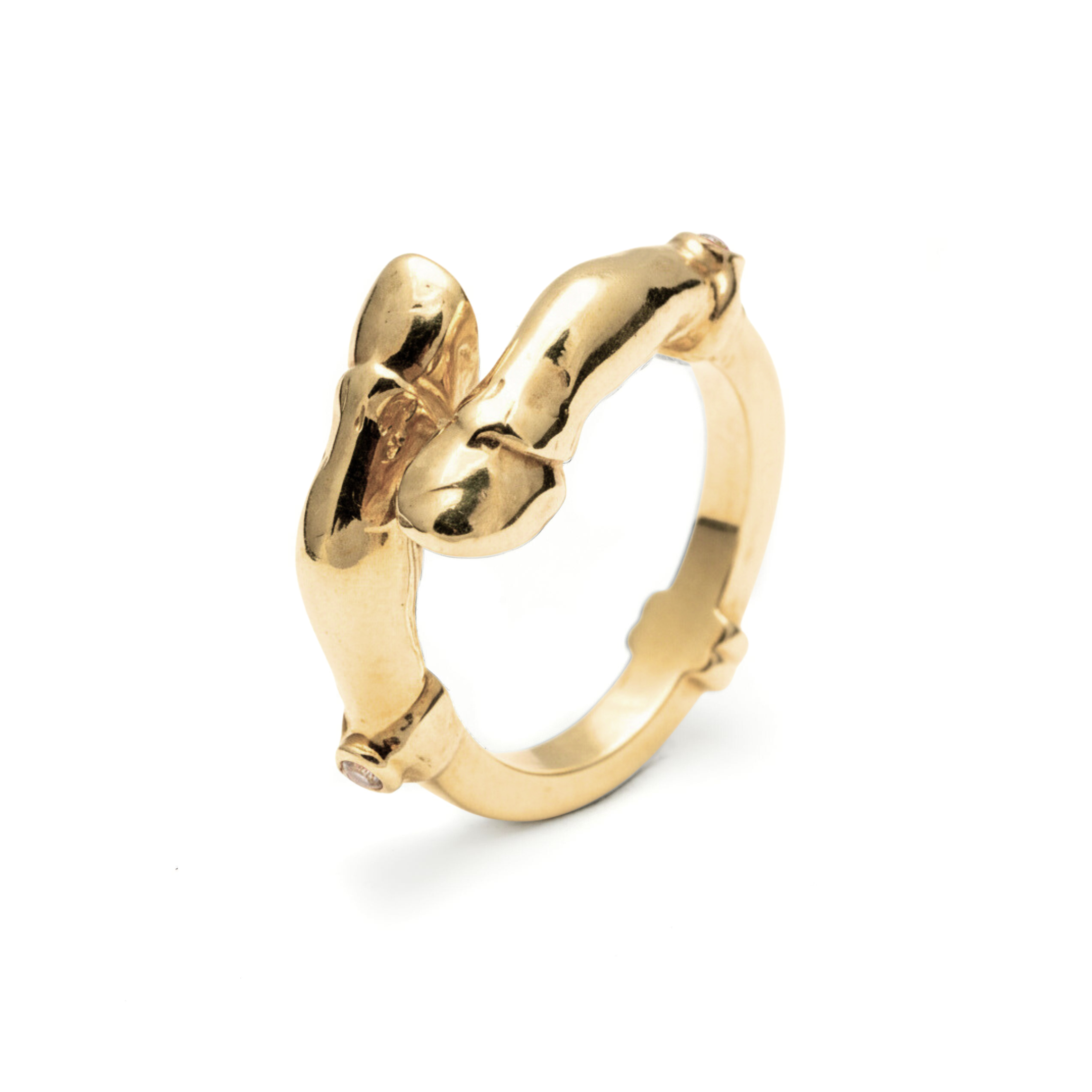 Yellow Gold
Gold ring with two horse hooves on a white background
